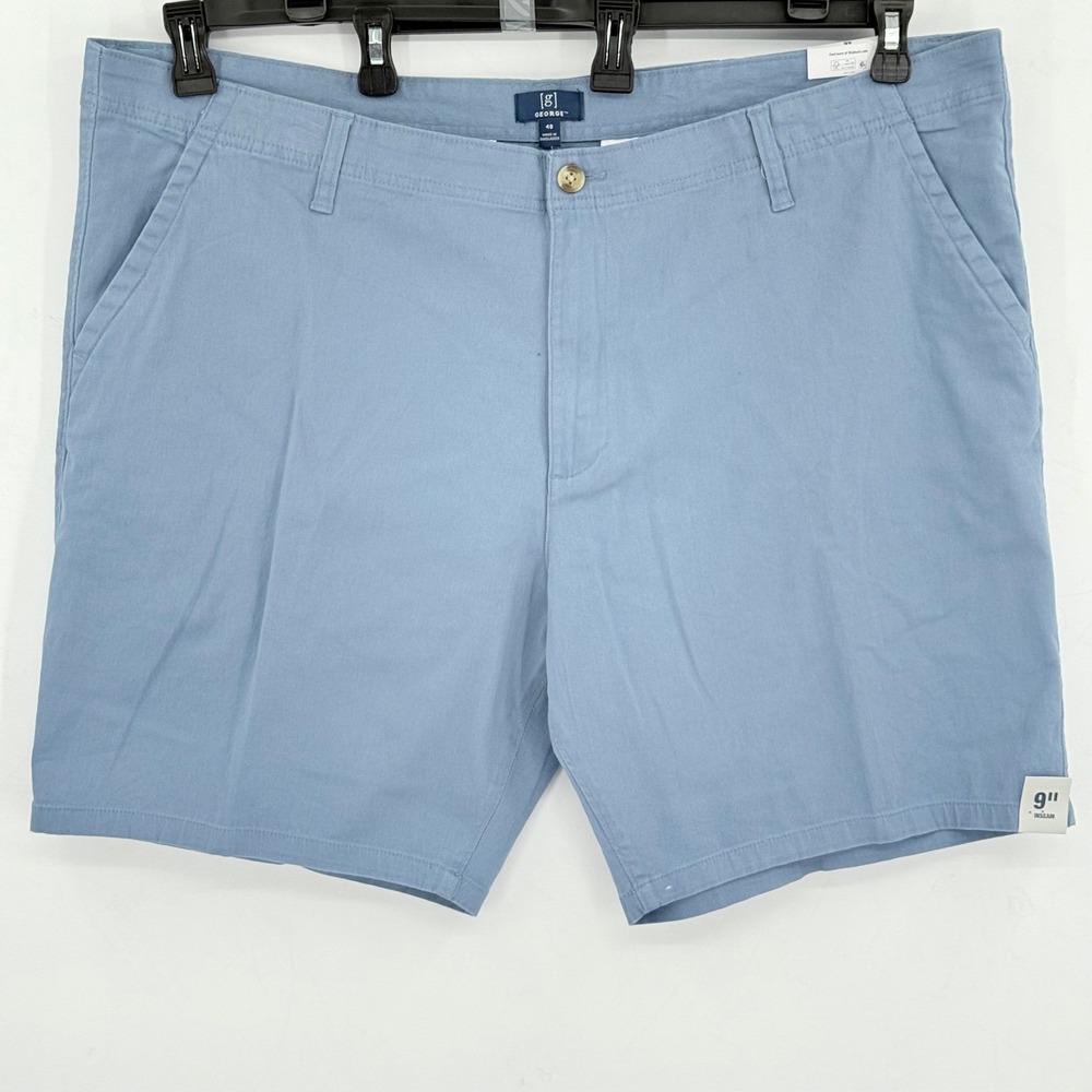 George Men's Above the Knee 9" Inseam Stretch Blue Shorts Flat Front Size 46 NWT